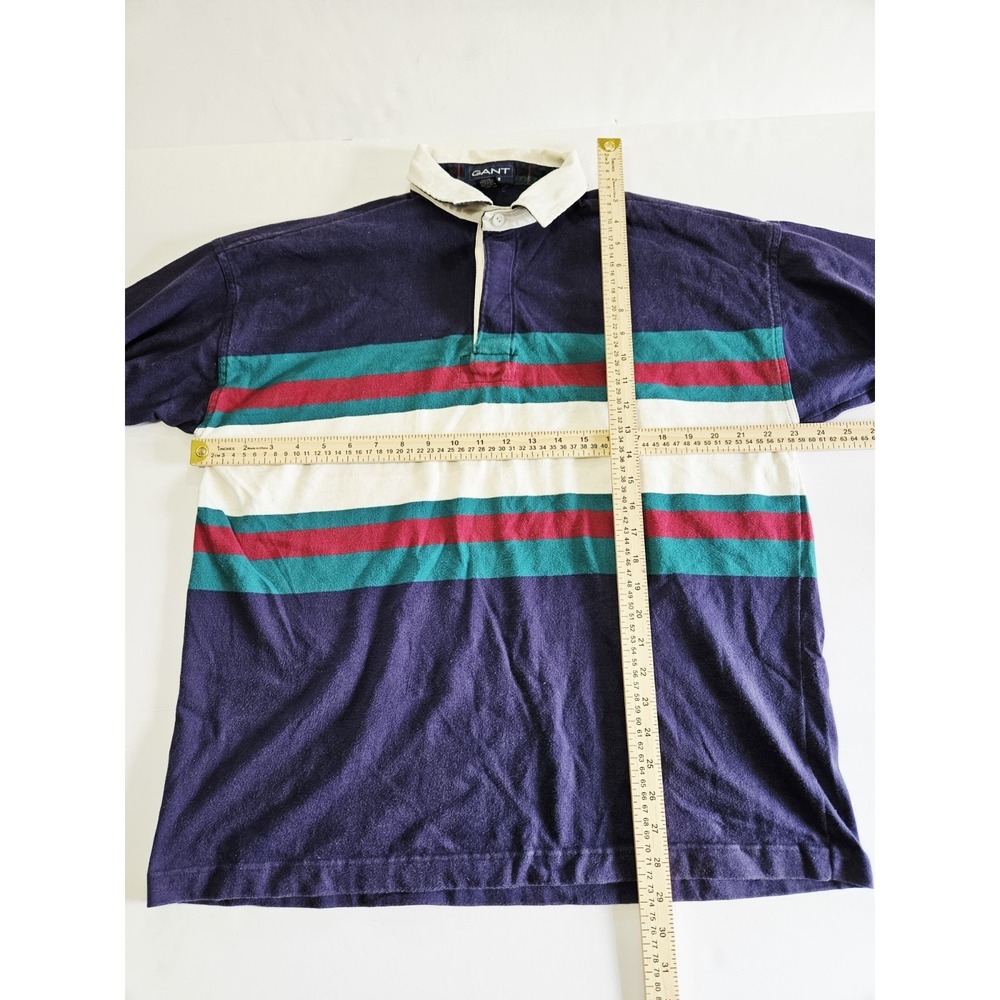 Gant Rugger Mens Vintage Striped Rugby Shirt Navy Teal Burgundy USA Made Large - Picture 5 of 6